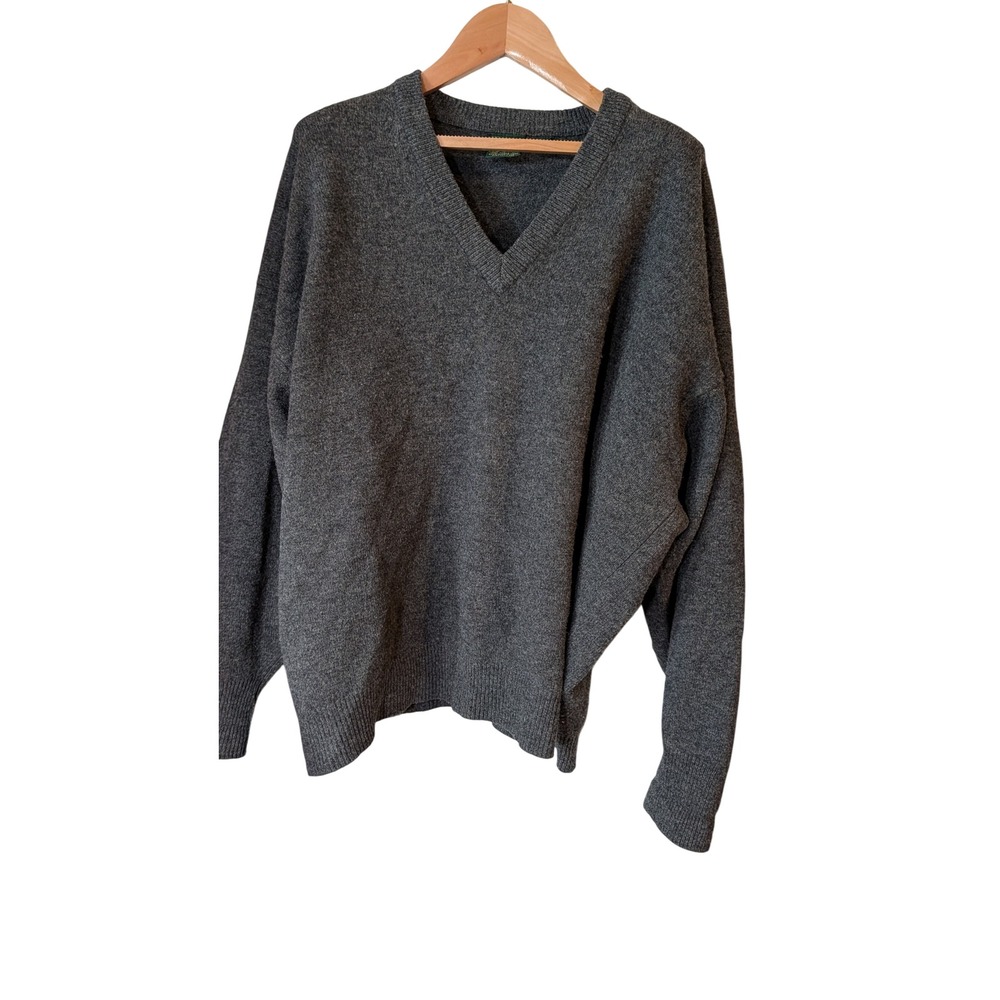 Nordstrom Mens XXL V-Neck Sweater 100% Lambswool Charcoal Gray Heather Knit